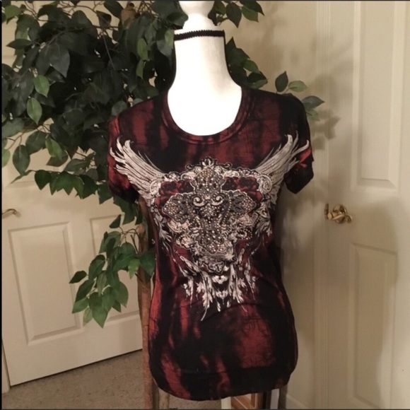 Rue21 Tops - Rue 21 Black, Burgundy and White Top  Large